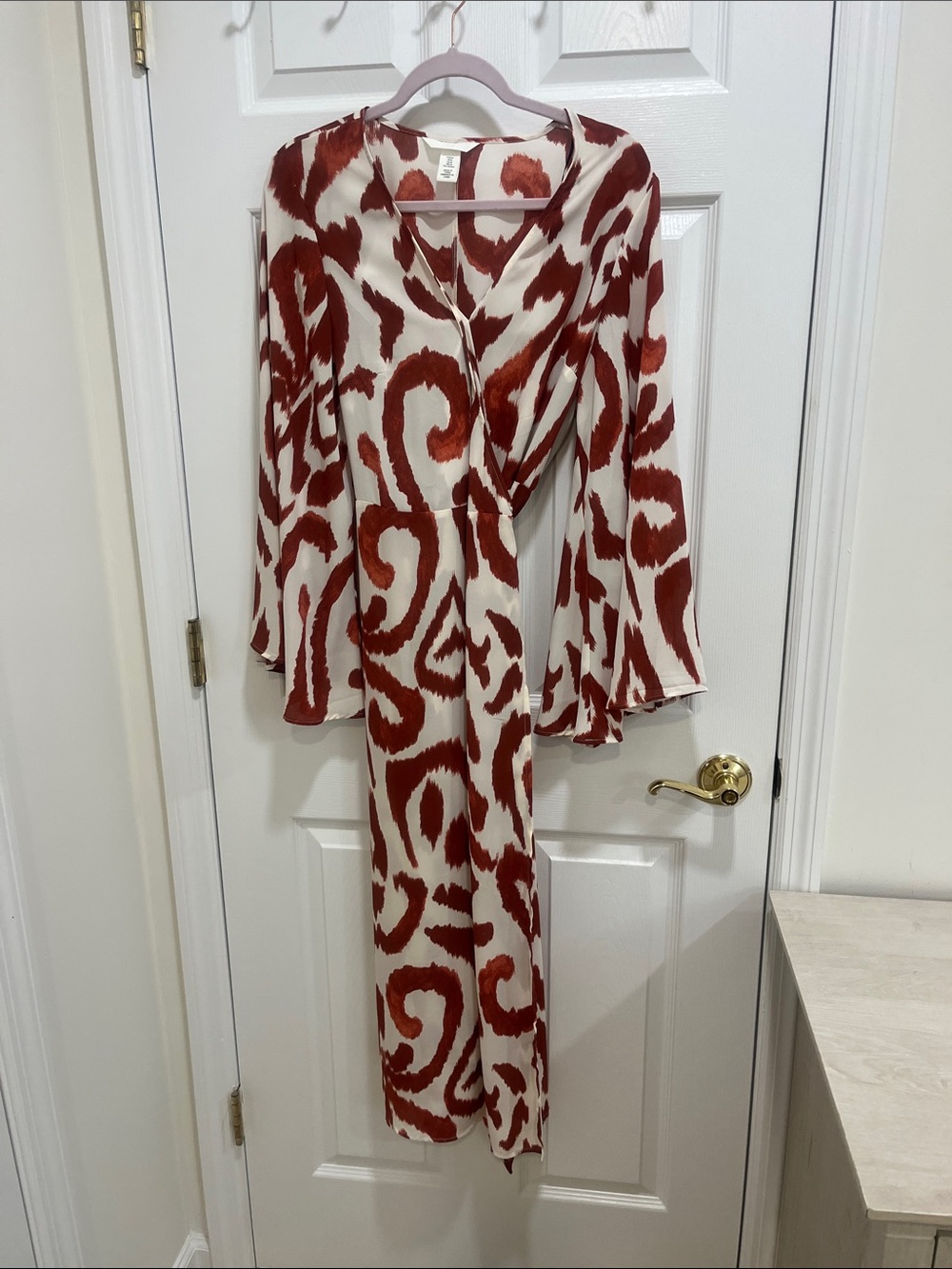 H&M Cream Maxi Dress with Rust Swirl Print